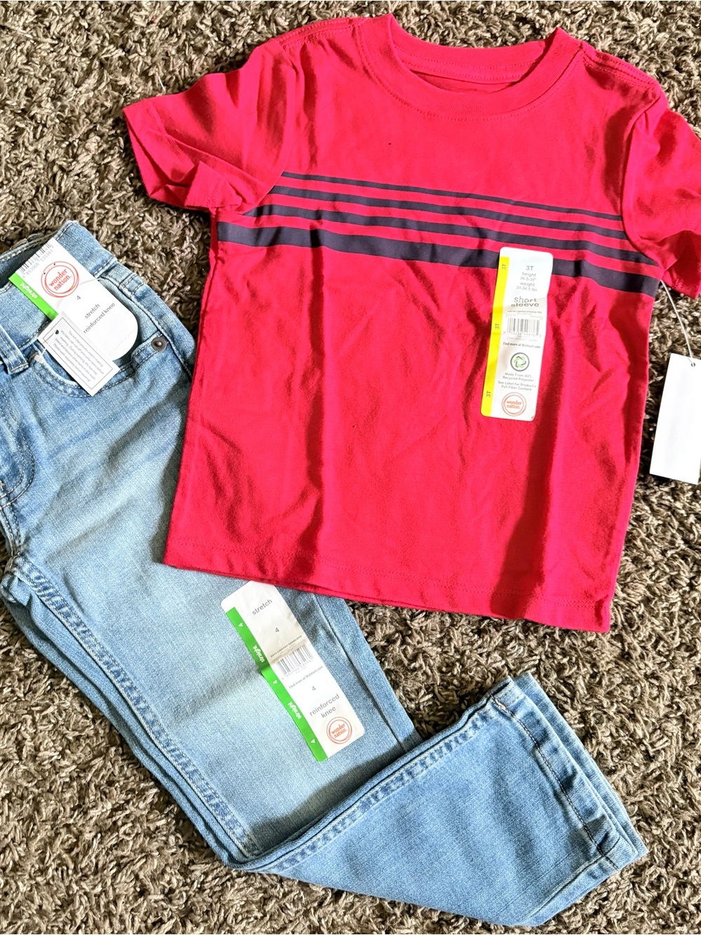 wonder nation Red Tee with Navy Stripe Accent size 3-4 boy